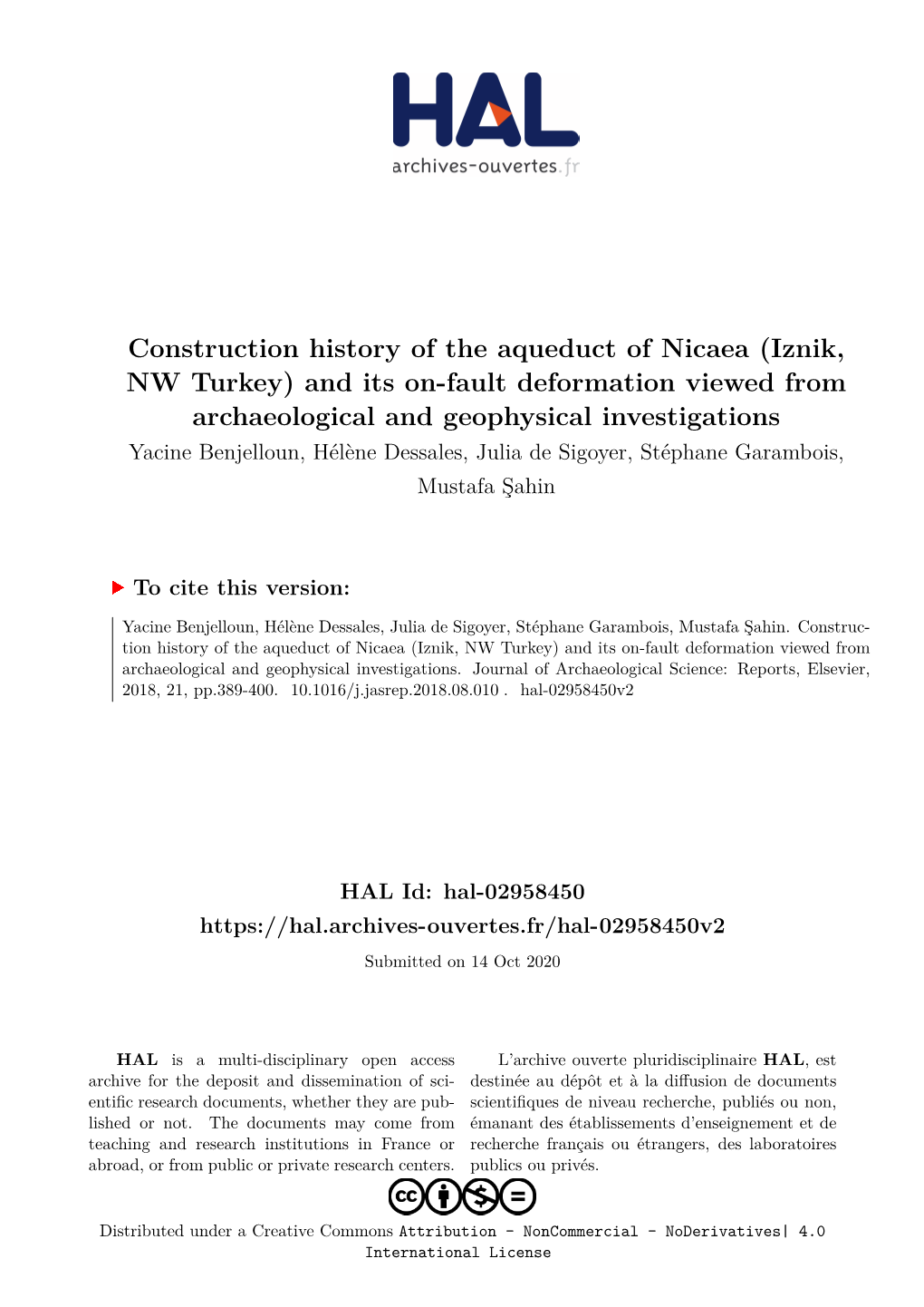 Construction History of the Aqueduct of Nicaea (Iznik, NW Turkey) and Its