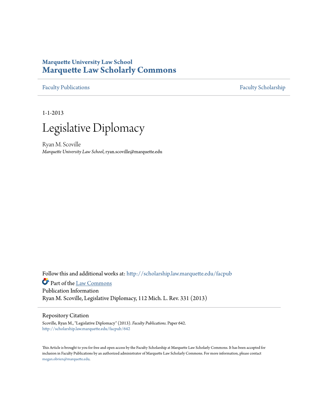 Legislative Diplomacy Ryan M