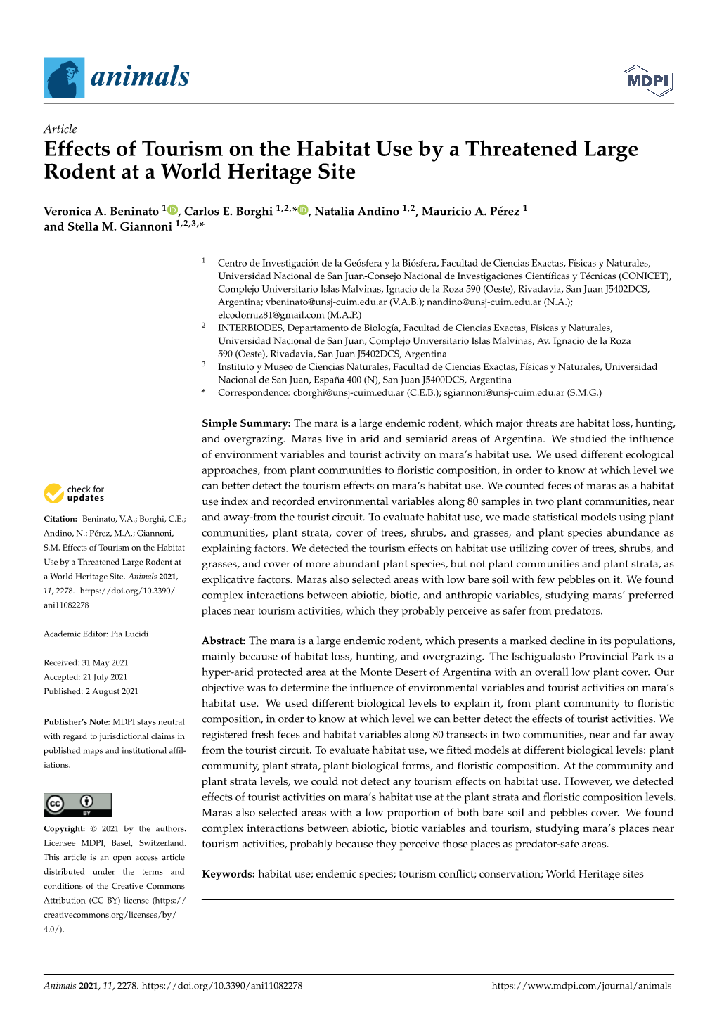 Effects of Tourism on the Habitat Use by a Threatened Large Rodent at a World Heritage Site