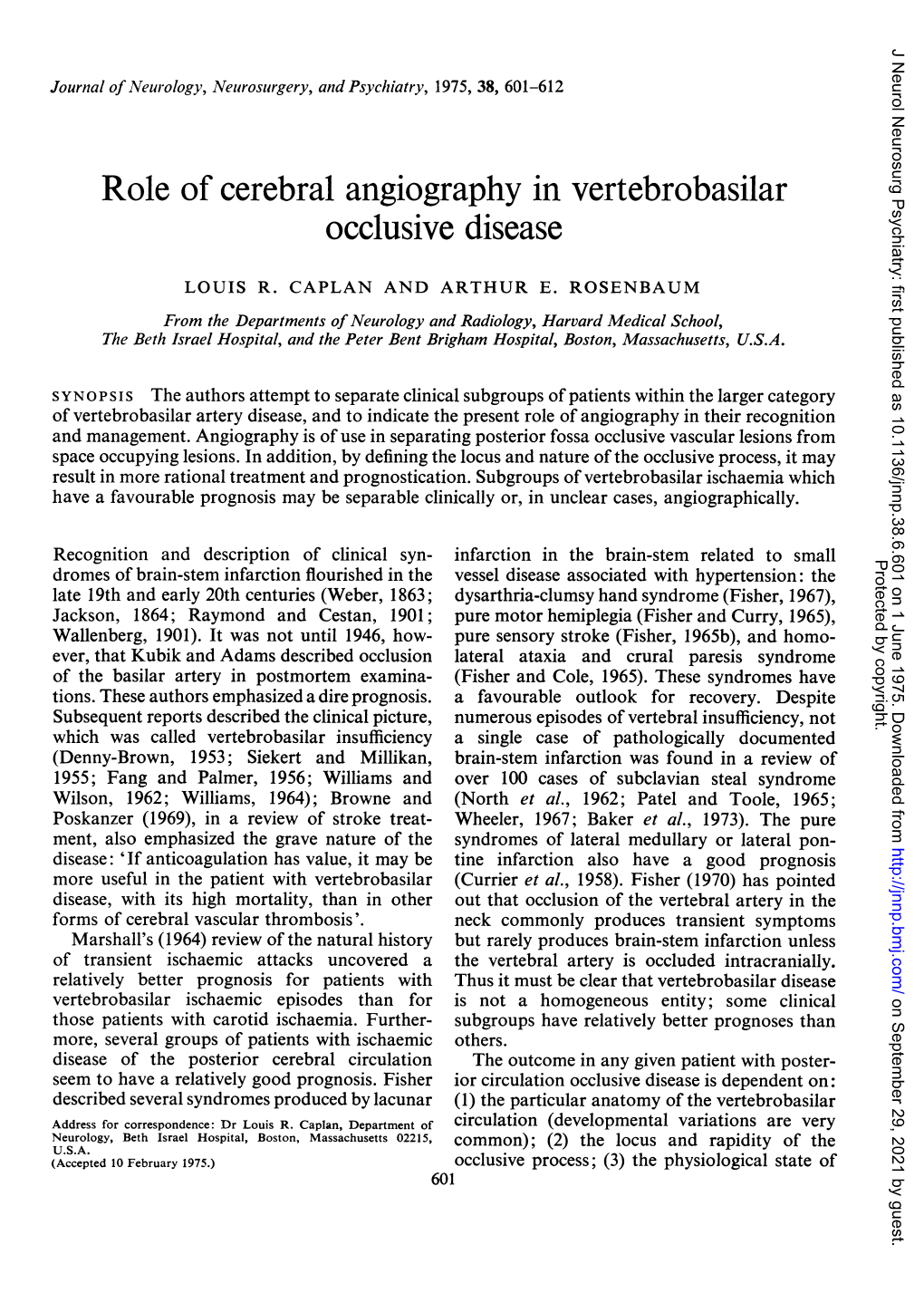 Role of Cerebral Angiography in Vertebrobasilar Occlusive Disease