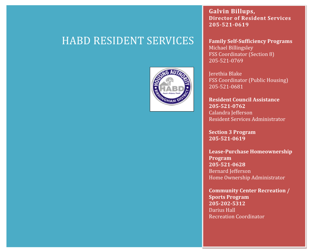 HABD Resident SERVICES PHONE DIRECTORY