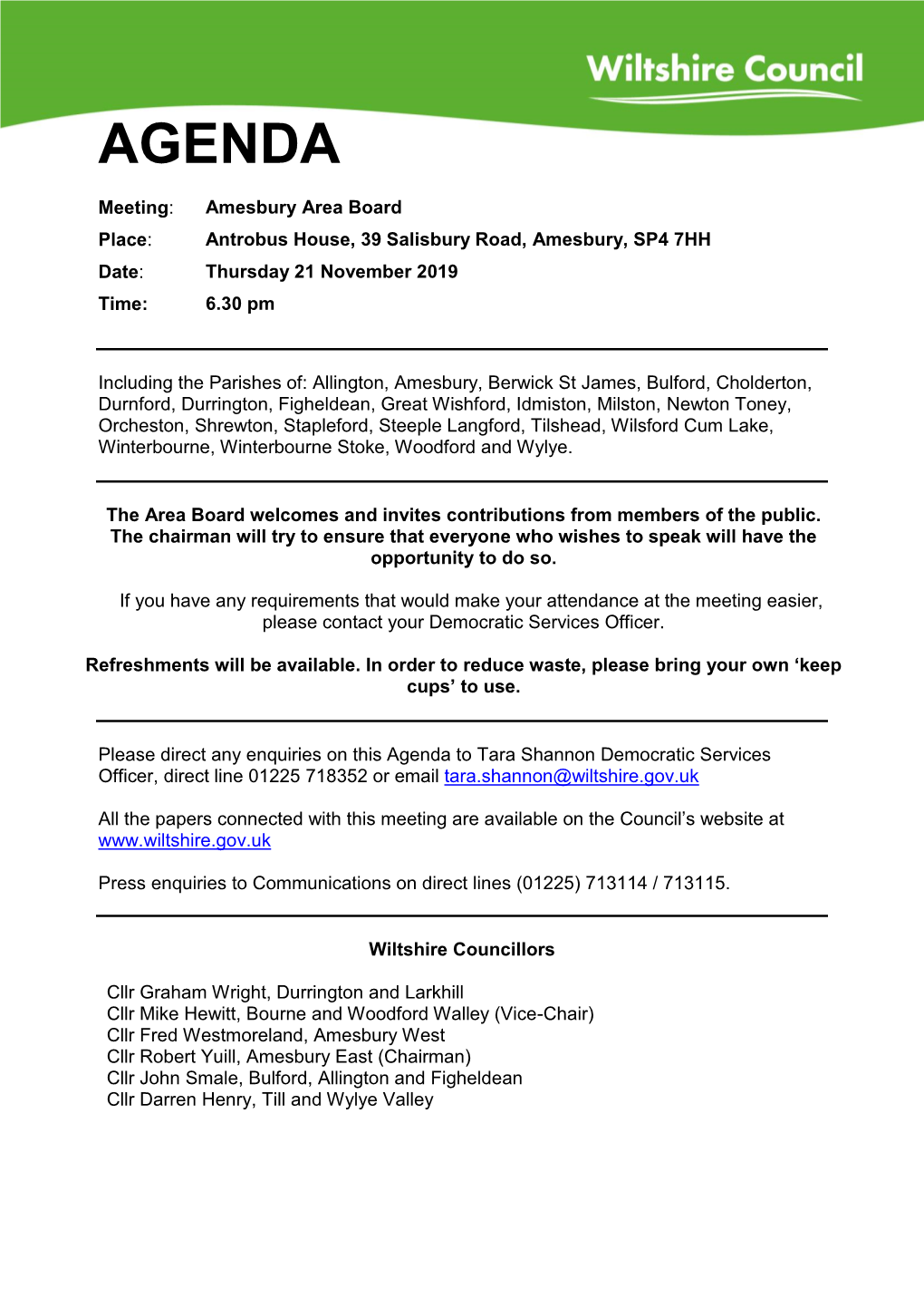 (Public Pack)Agenda Document for Amesbury Area Board, 21/11/2019 18:30