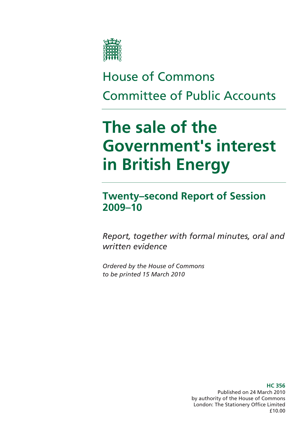 The Sale of the Government's Interest in British Energy