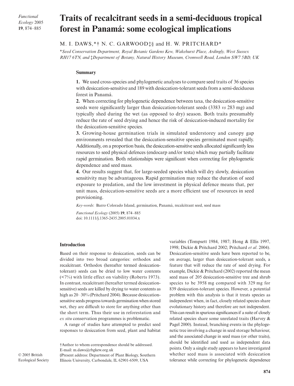 Traits of Recalcitrant Seeds in a Semi-Deciduous Tropical Forest In