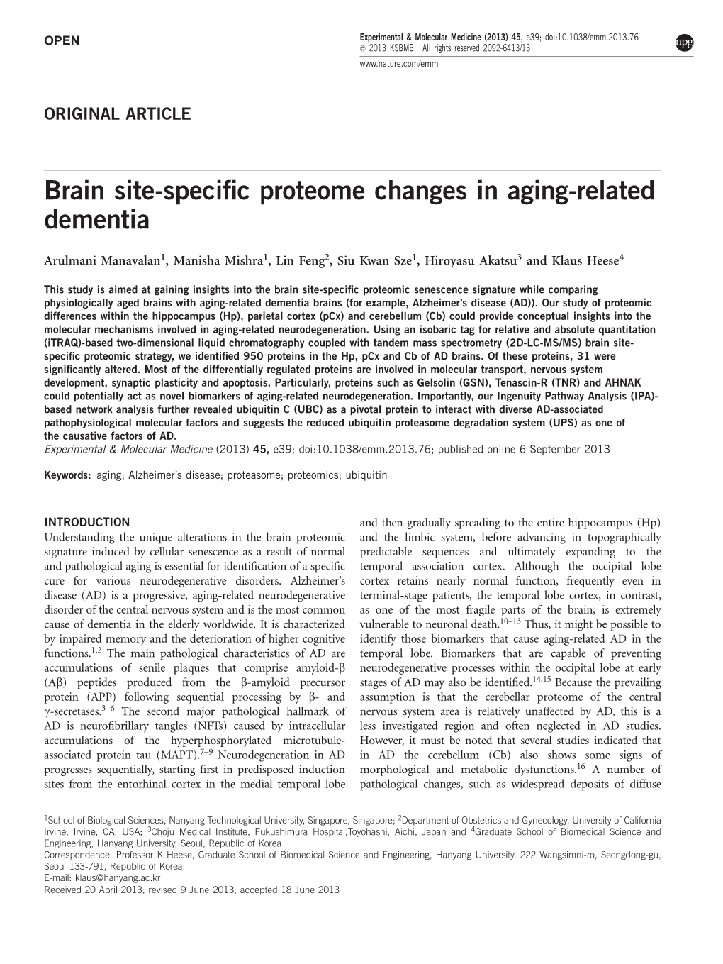 Brain Site-Specific Proteome Changes in Aging-Related Dementia