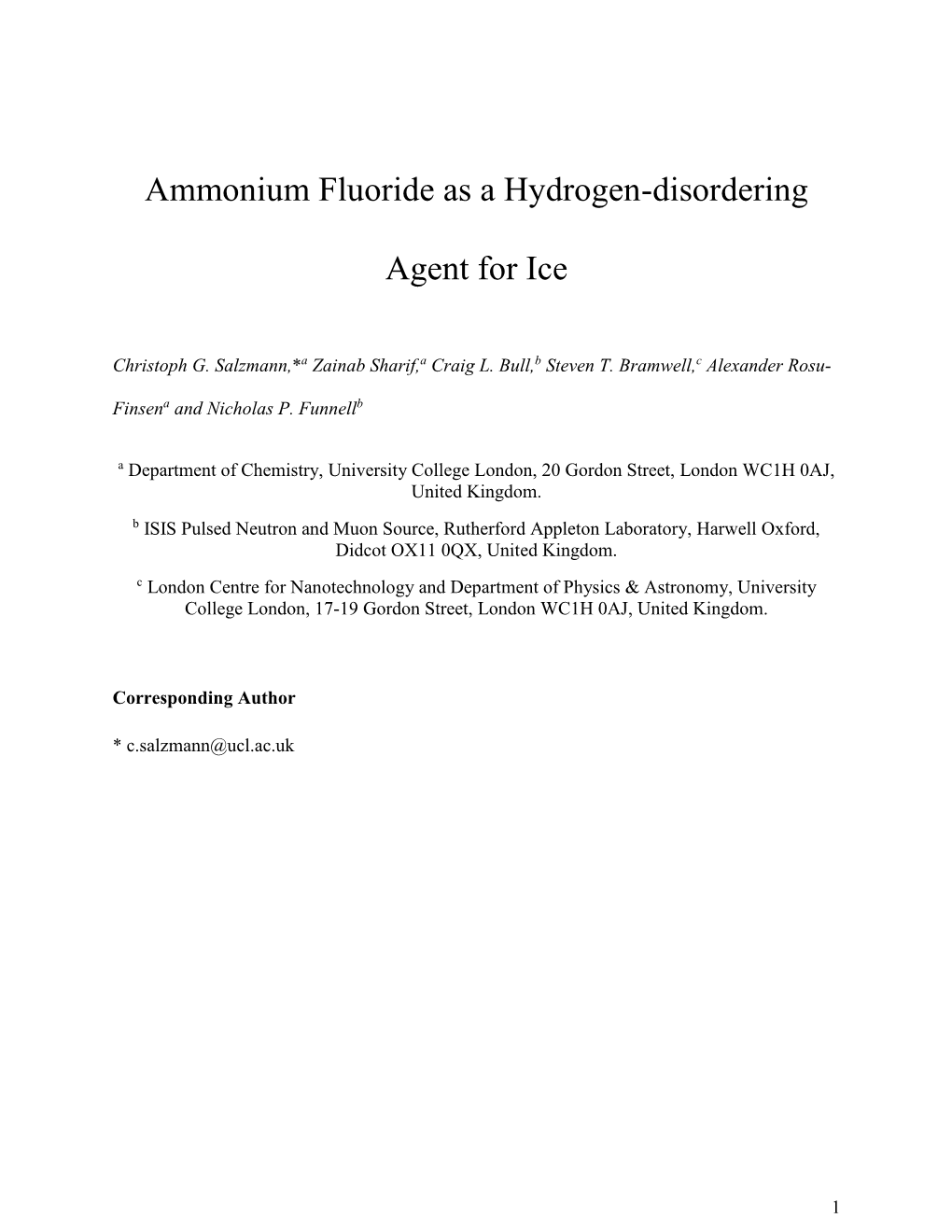 Ammonium Fluoride As a Hydrogen-Disordering Agent For