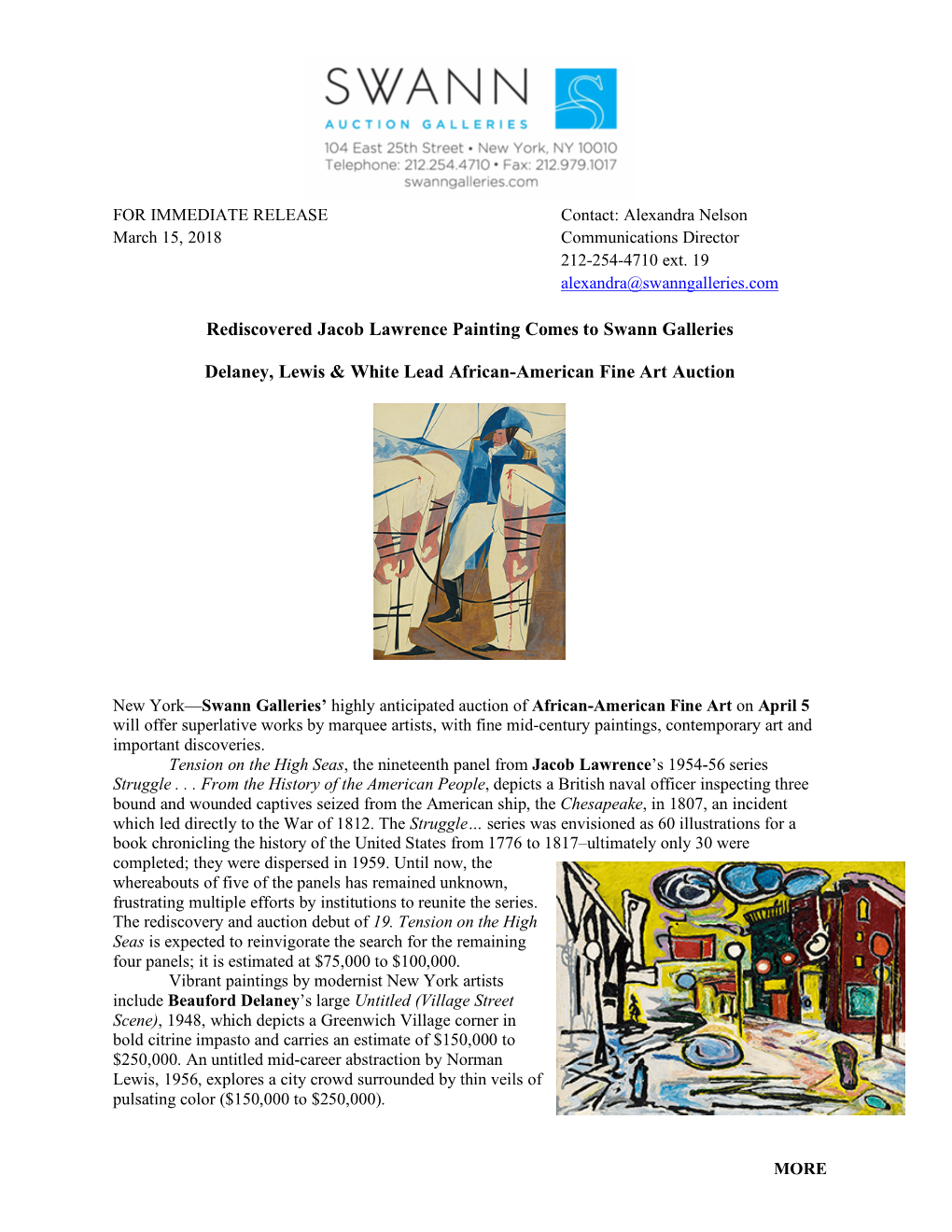 Rediscovered Jacob Lawrence Painting Comes to Swann Galleries