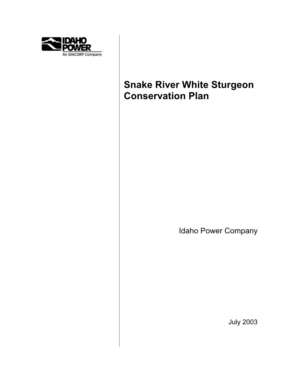 Snake River White Sturgeon Conservation Plan