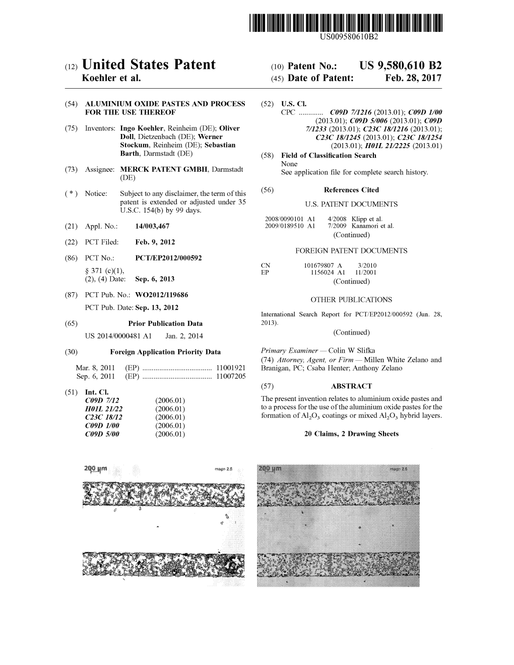 (12) United States Patent (10) Patent No.: US 9,580,610 B2 Koehler Et Al