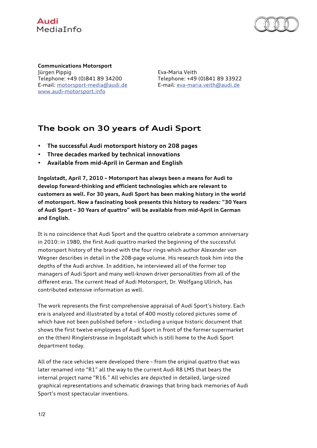 The Book on 30 Years of Audi Sport