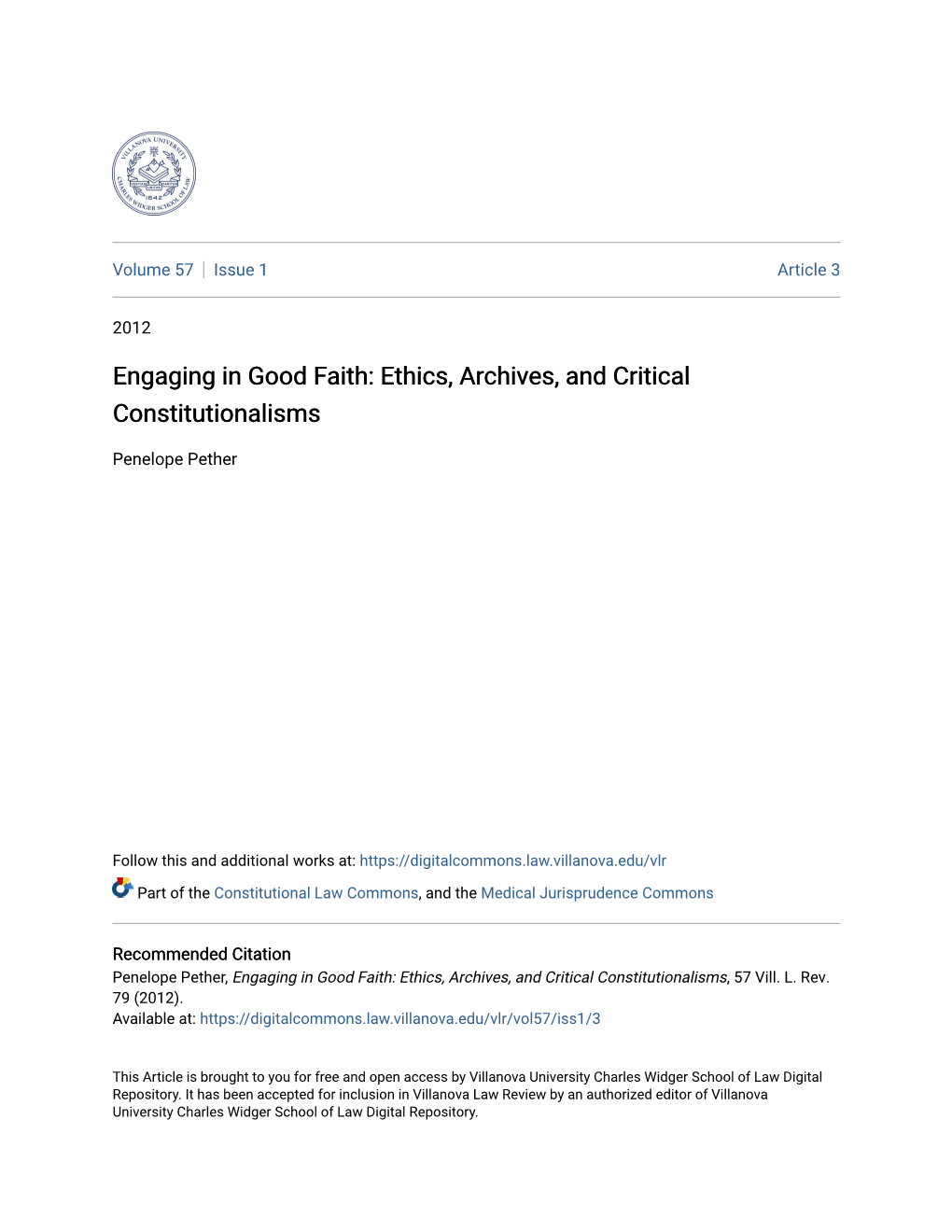 Engaging in Good Faith: Ethics, Archives, and Critical Constitutionalisms