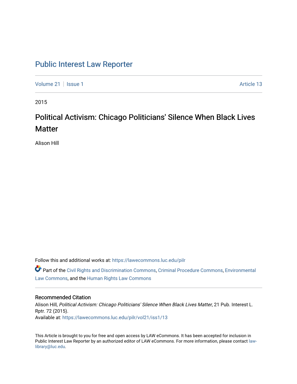 Political Activism: Chicago Politicians' Silence When Black Lives Matter