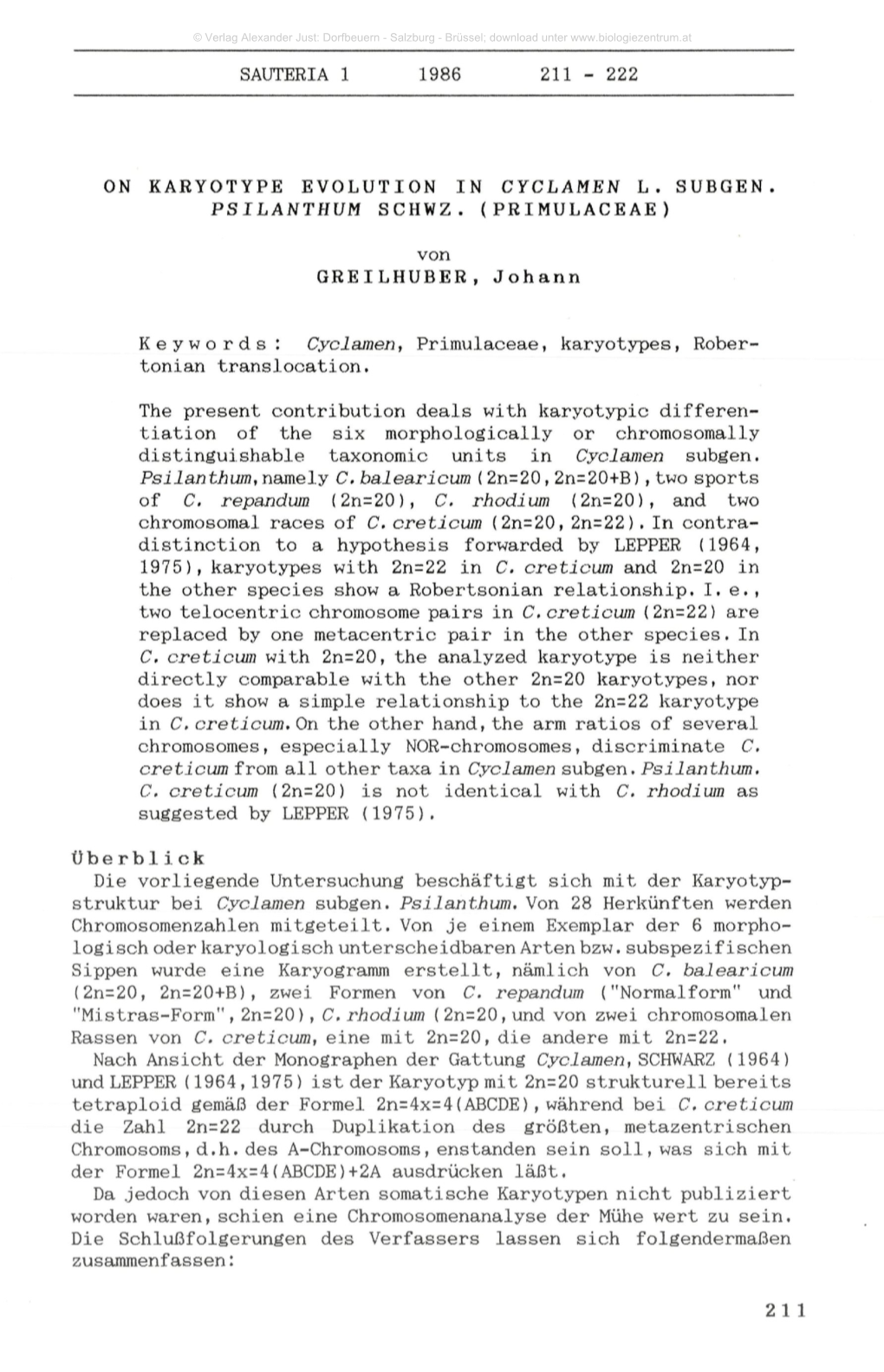 On Karyotype Evolution in Cyclamen L. Subgen Psilanthum Schwz