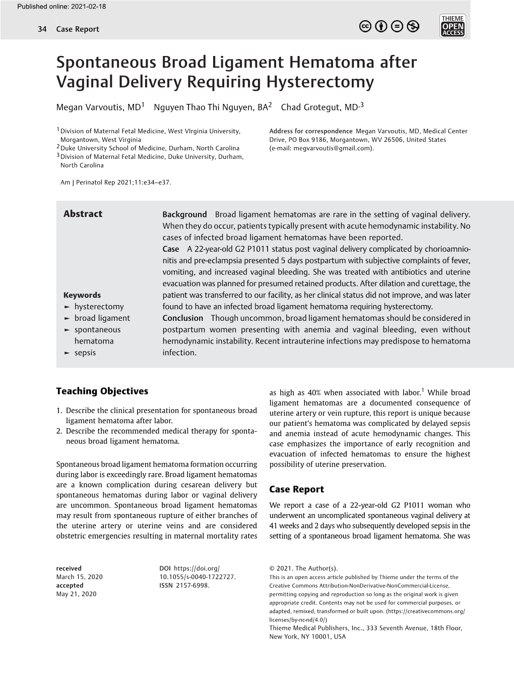 Spontaneous Broad Ligament Hematoma After Vaginal Delivery Requiring Hysterectomy