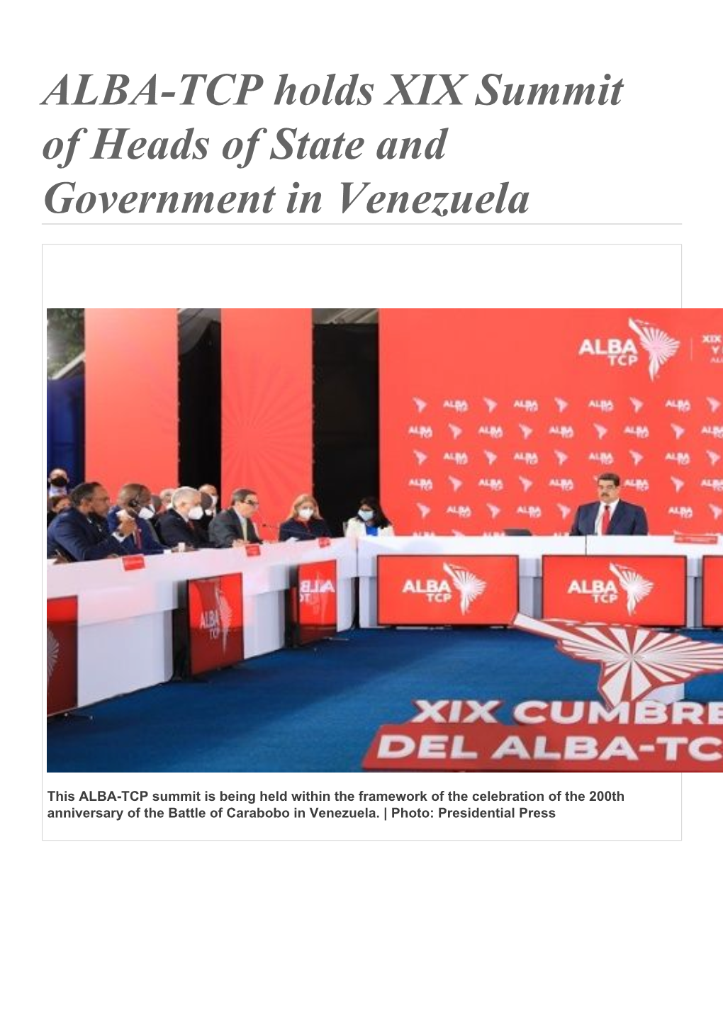 ALBA-TCP Holds XIX Summit of Heads of State and Government in Venezuela