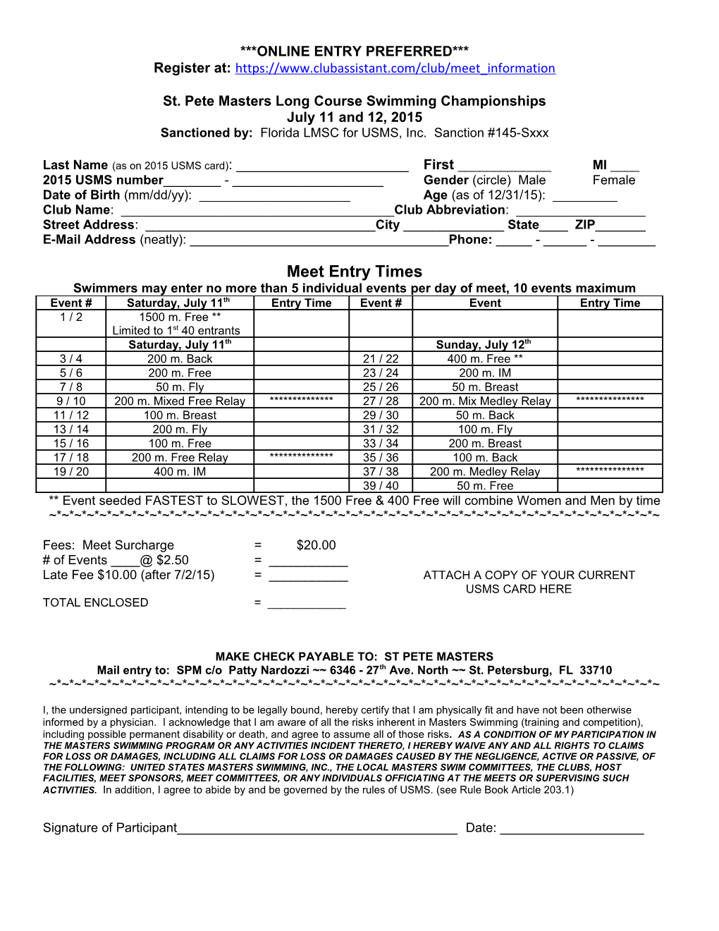 St. Pete Masters Long Course Swimming Championships