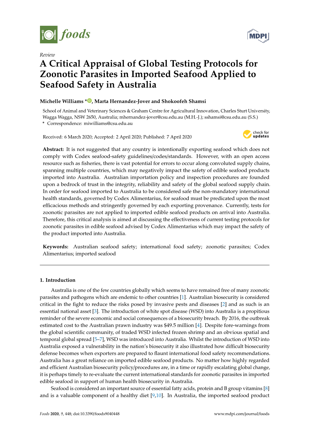 A Critical Appraisal of Global Testing Protocols for Zoonotic Parasites in Imported Seafood Applied to Seafood Safety in Australia