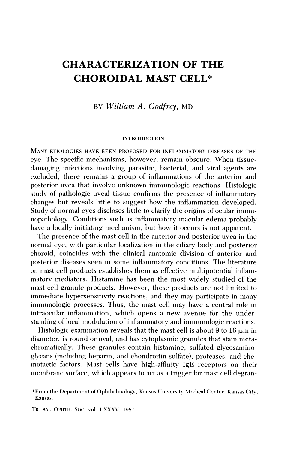 Characterization of the Choroidal Mast Cell*