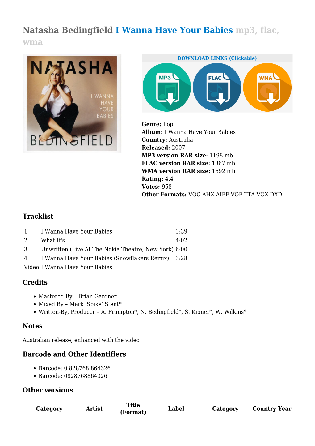 Natasha Bedingfield I Wanna Have Your Babies Mp3, Flac, Wma