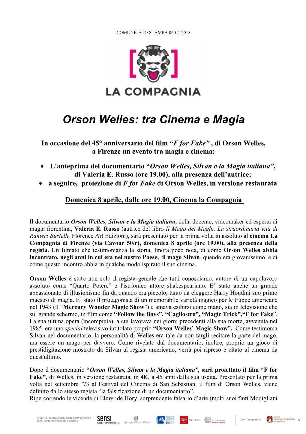 Orson Welles: Tra Cinema E Magia
