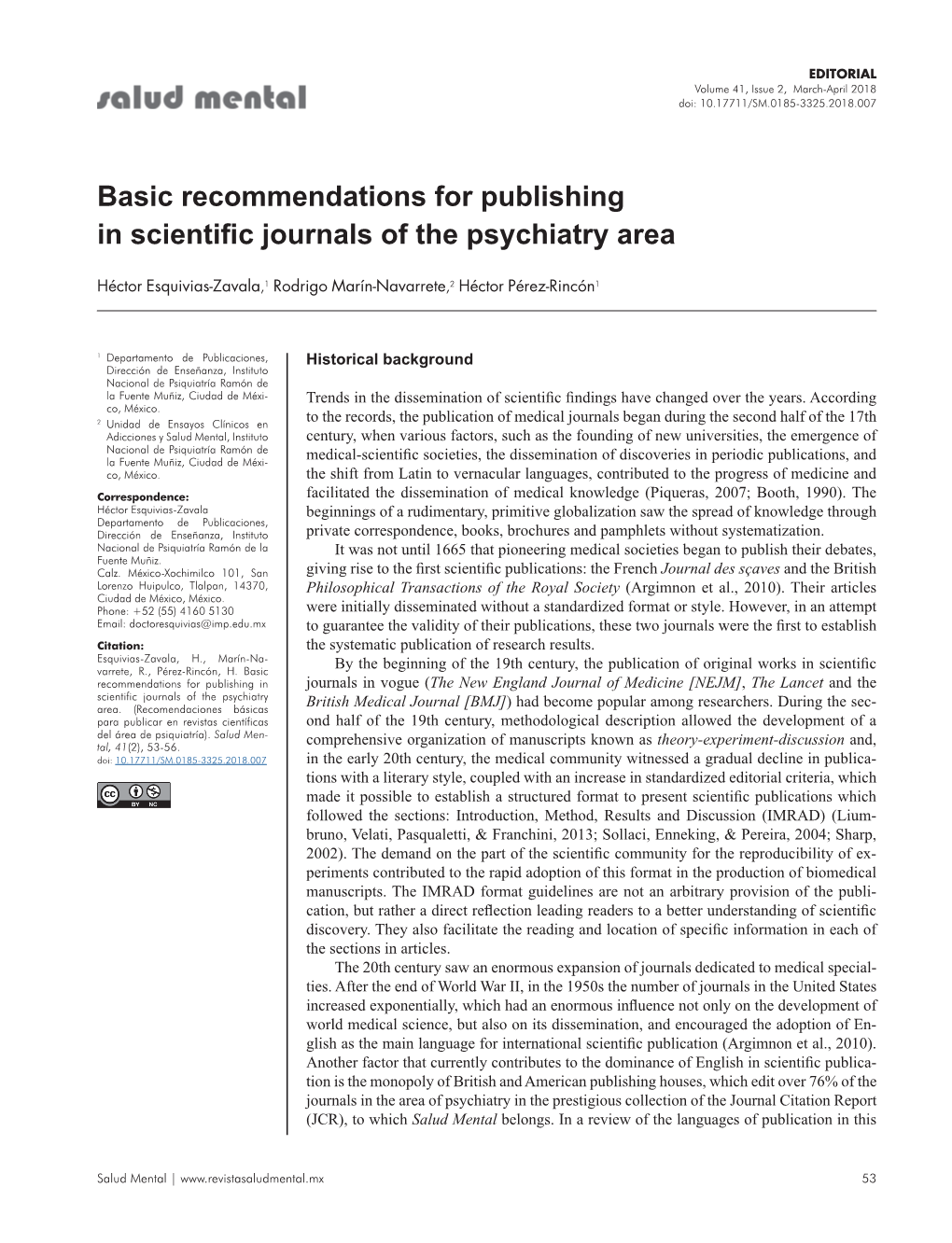 Basic Recommendations for Publishing in Scientific Journals of the Psychiatry Area