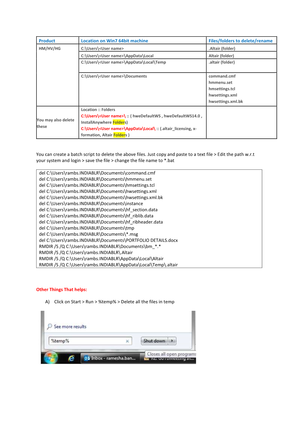 Product Location on Win7 64Bit Machine Files/Folders to Delete