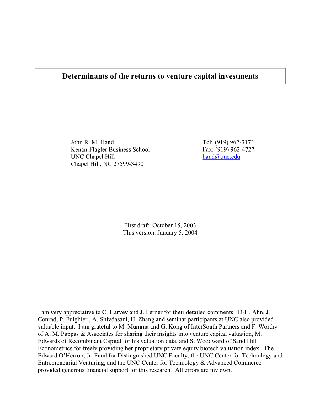 Determinants of the Returns to Venture Capital Investments