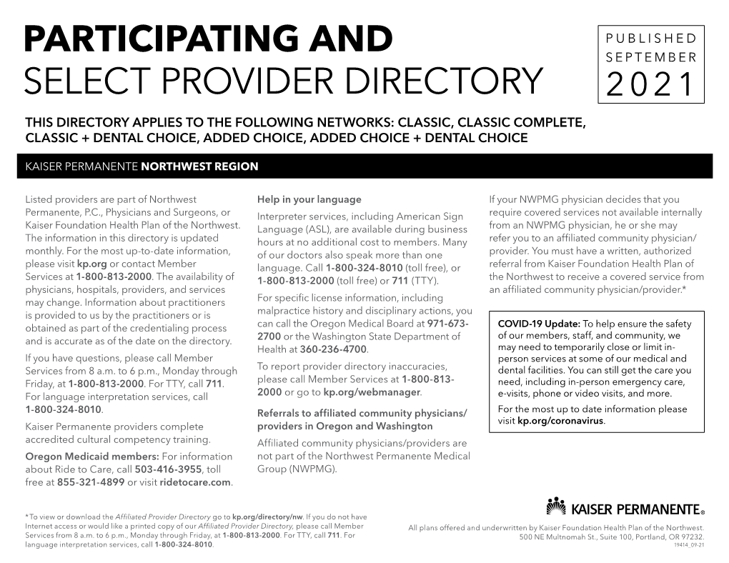 Participating and Select Provider Directory