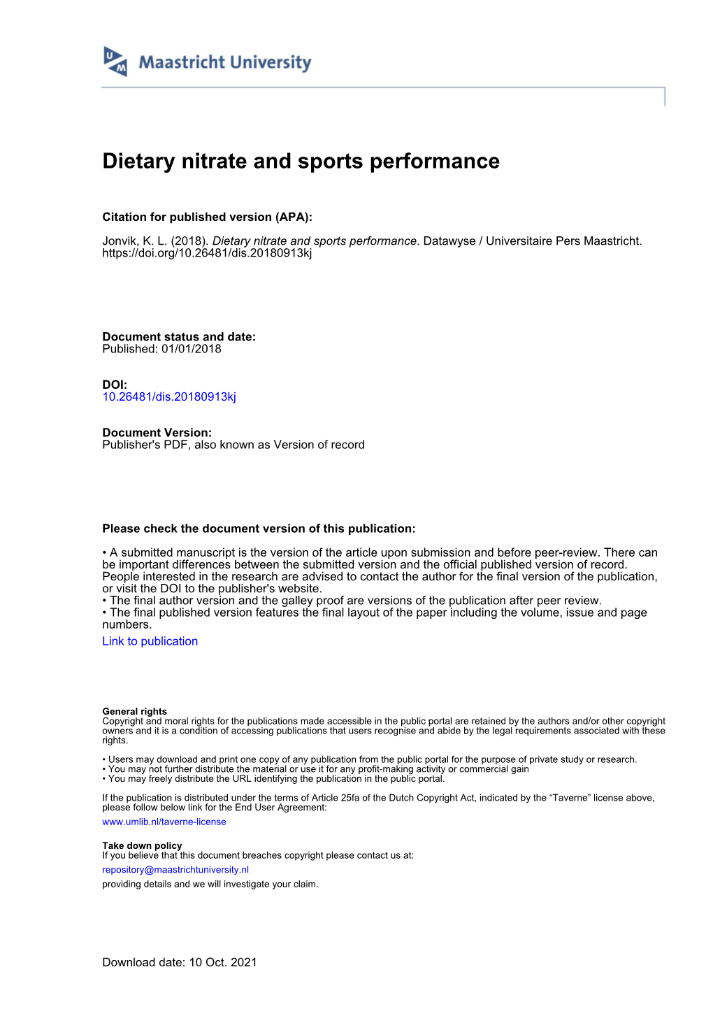 Boek Dietary Nitrate and Sports Performance Final