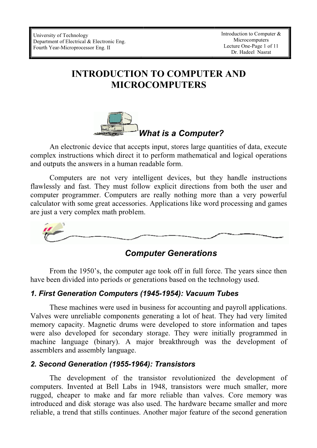 Introduction to Computer and Microcomputers