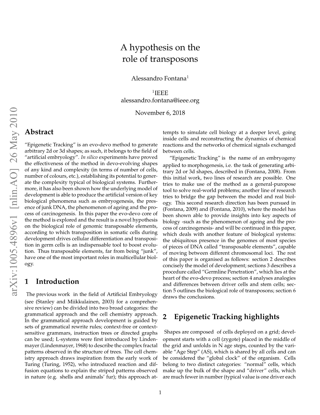 A Hypothesis on the Role of Transposons