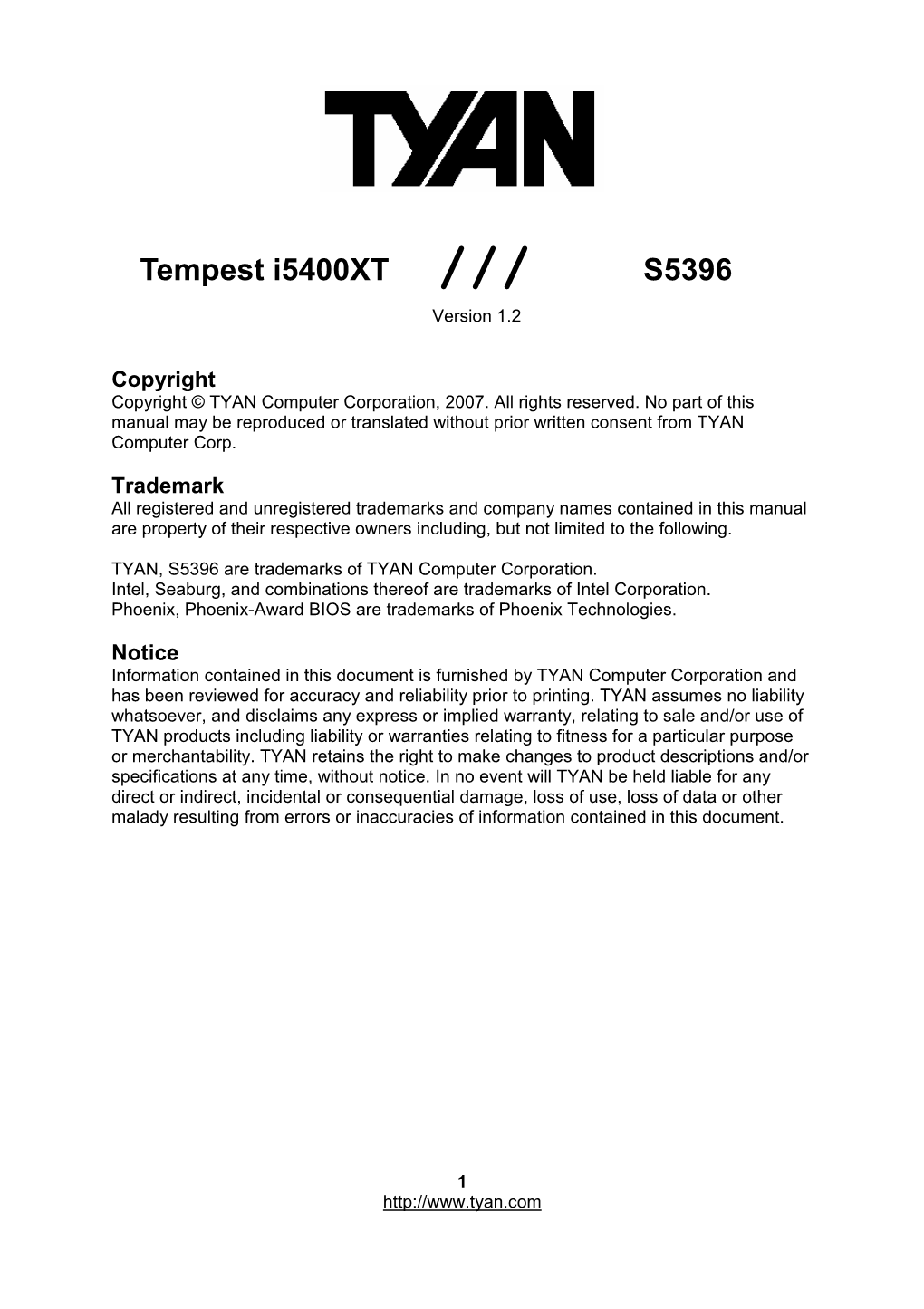 Tempest I5400xt /// S5396 Version 1.2