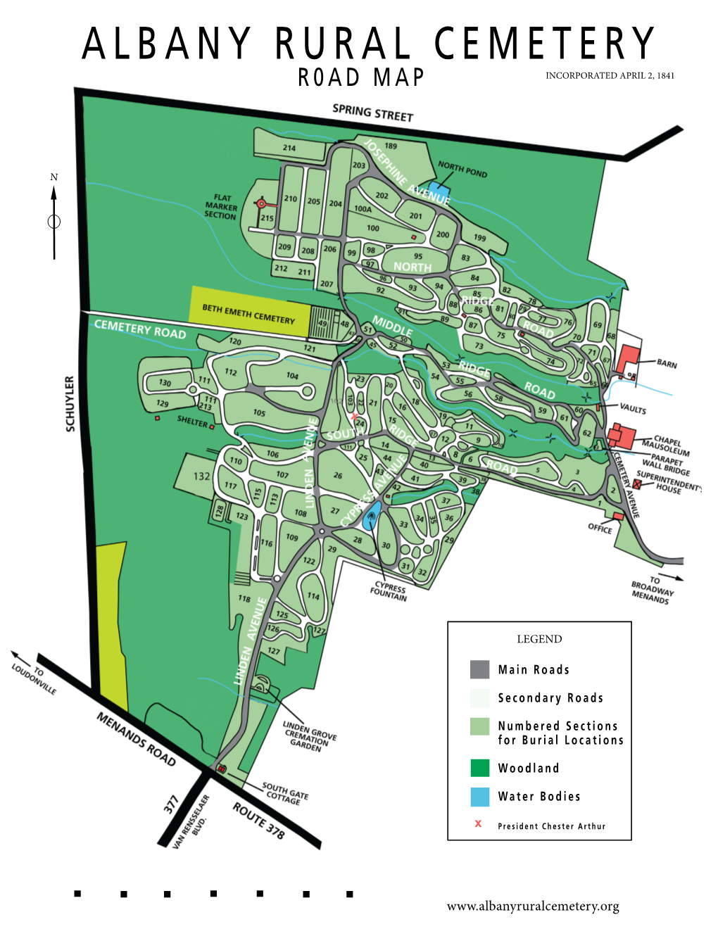 Albany Rural Cemetery R0ad Map Incorporated April 2, 1841