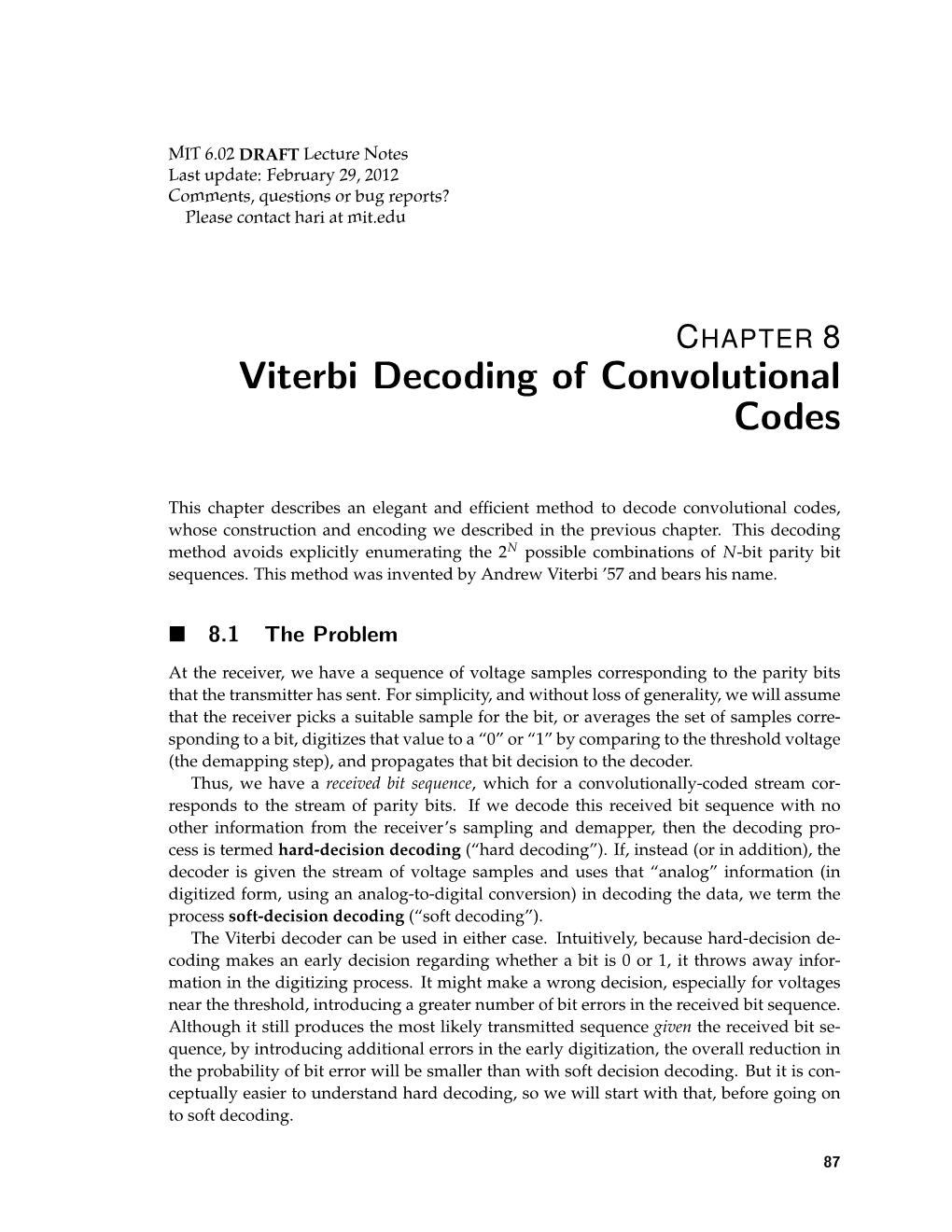 Viterbi Decoding of Convolutional Codes