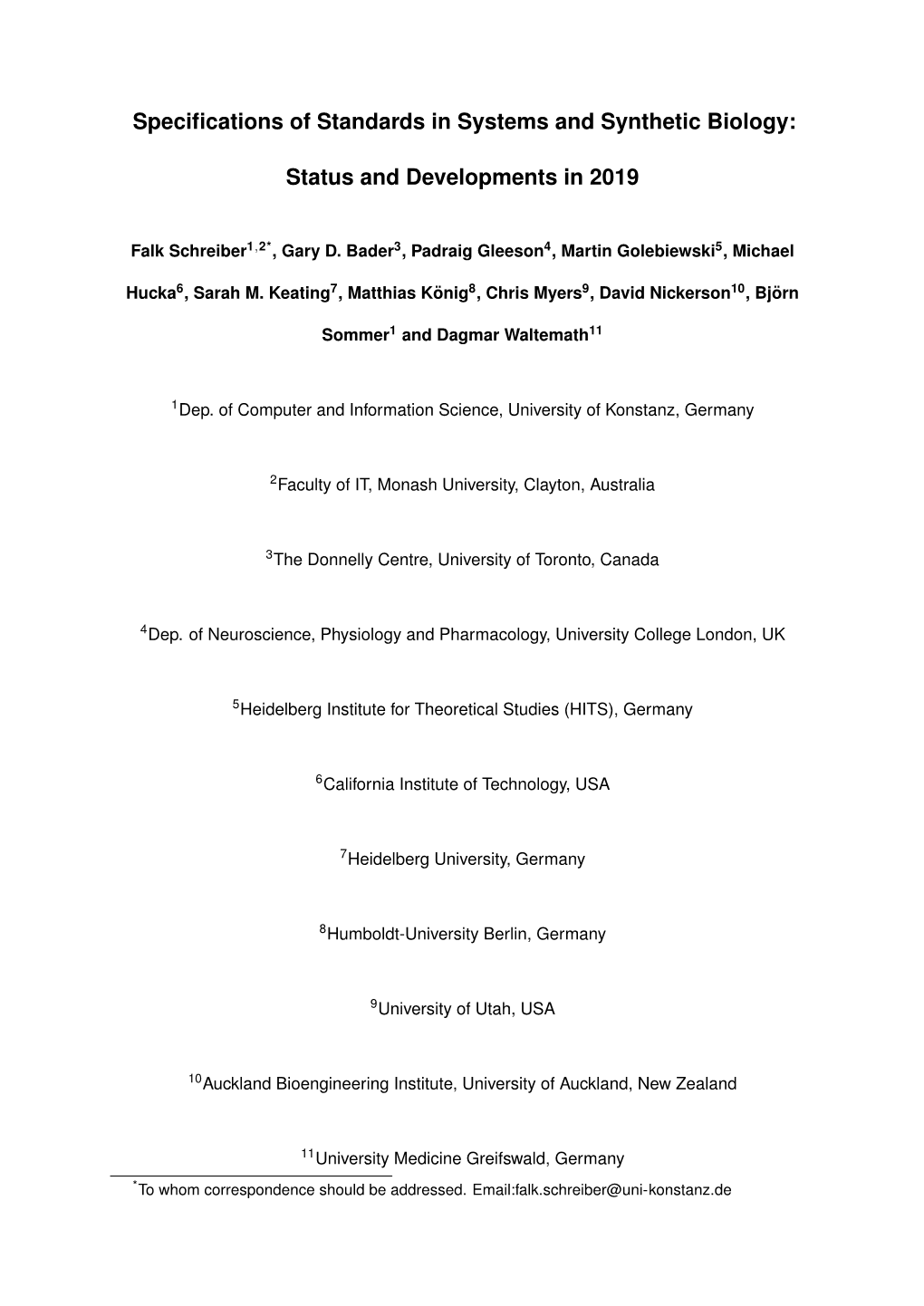 Specifications of Standards in Systems and Synthetic Biology