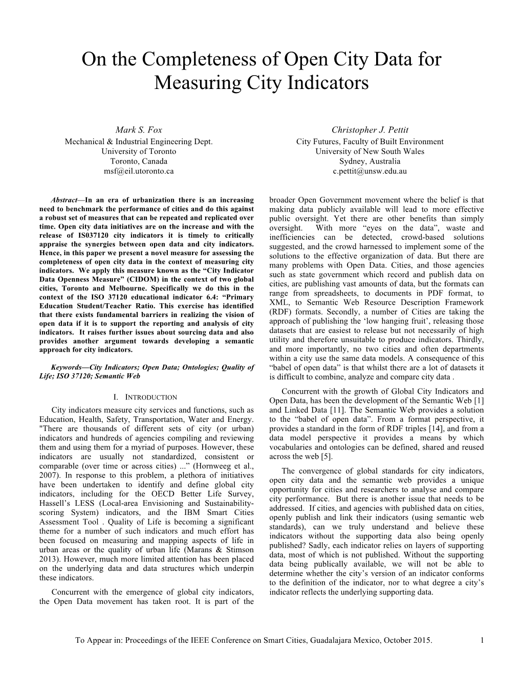 On the Completeness of Open City Data for Measuring City Indicators
