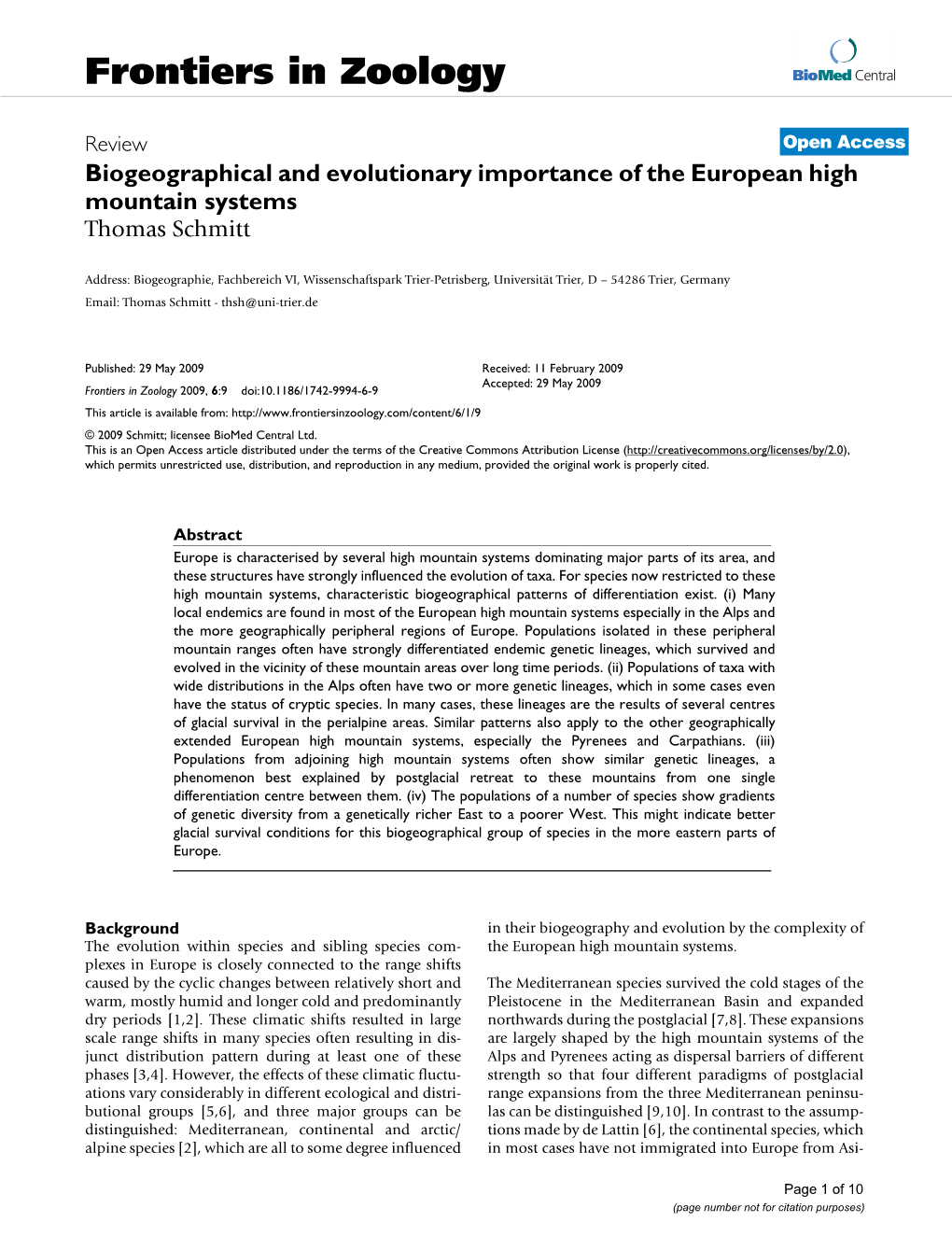 Frontiers in Zoology Biomed Central