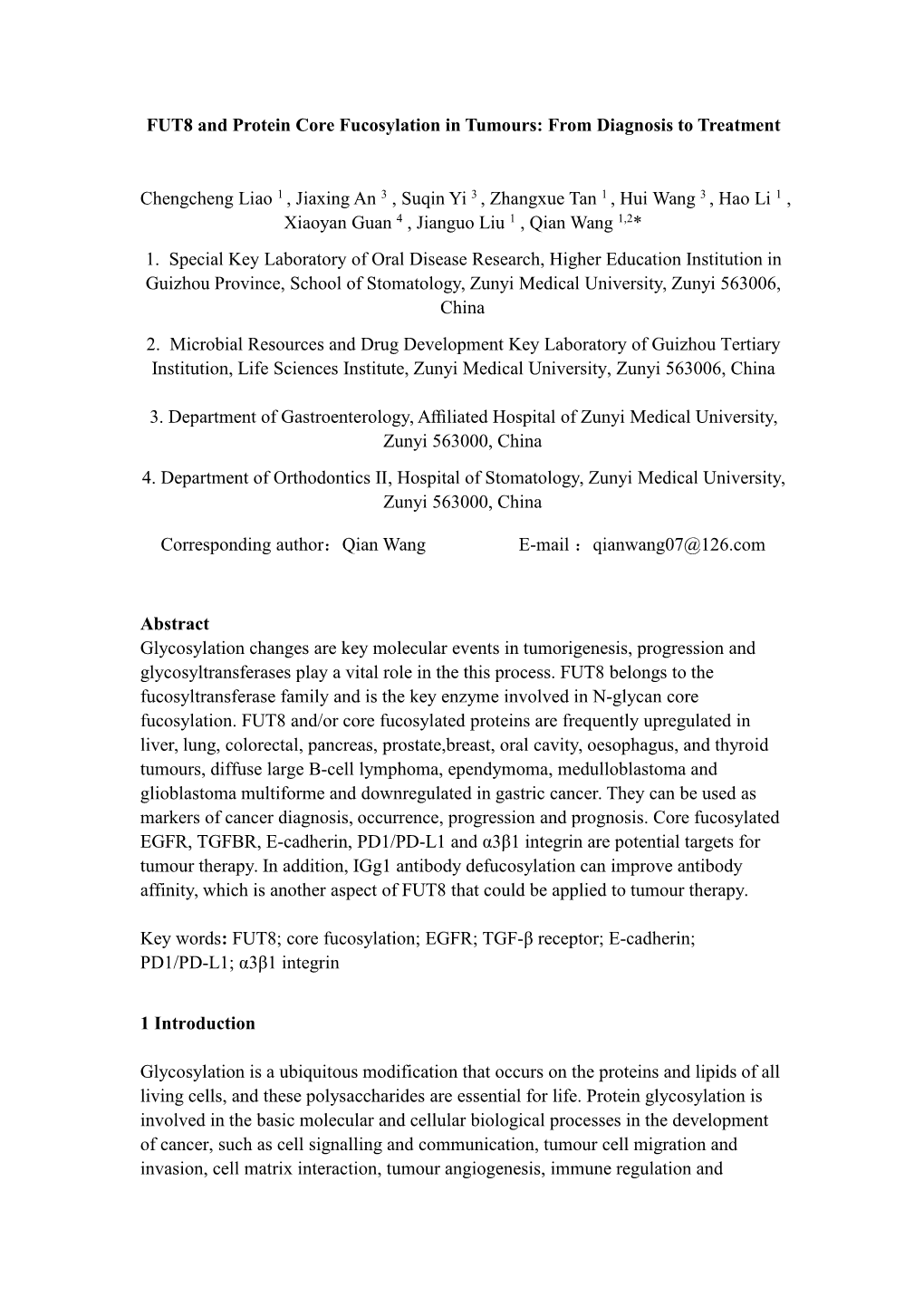 FUT8 and Protein Core Fucosylation in Tumours: from Diagnosis to Treatment