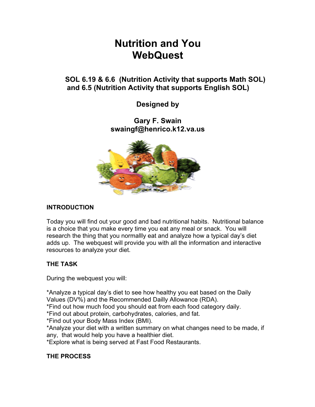 SOL 6.19 & 6.6 (Nutrition Activity That Supports Math SOL)