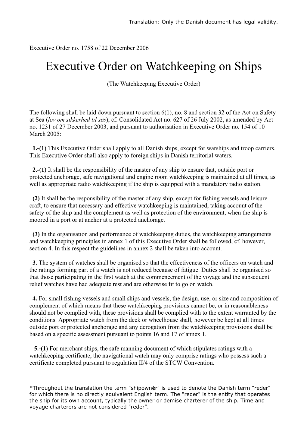 Order on Watchkeeping on Ships