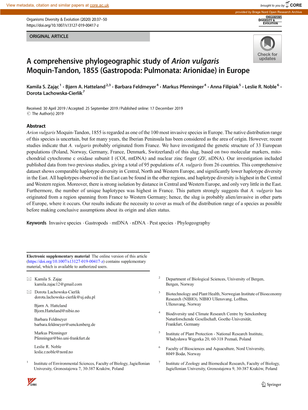 Arion Vulgaris Moquin-Tandon, 1855 (Gastropoda: Pulmonata: Arionidae) in Europe