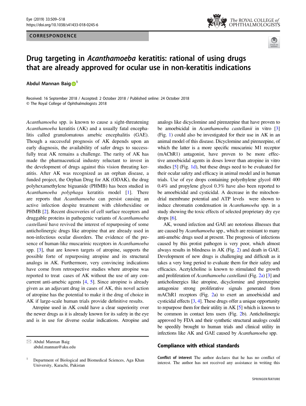 Drug Targeting in Acanthamoeba Keratitis: Rational of Using Drugs That Are Already Approved for Ocular Use in Non-Keratitis Indications