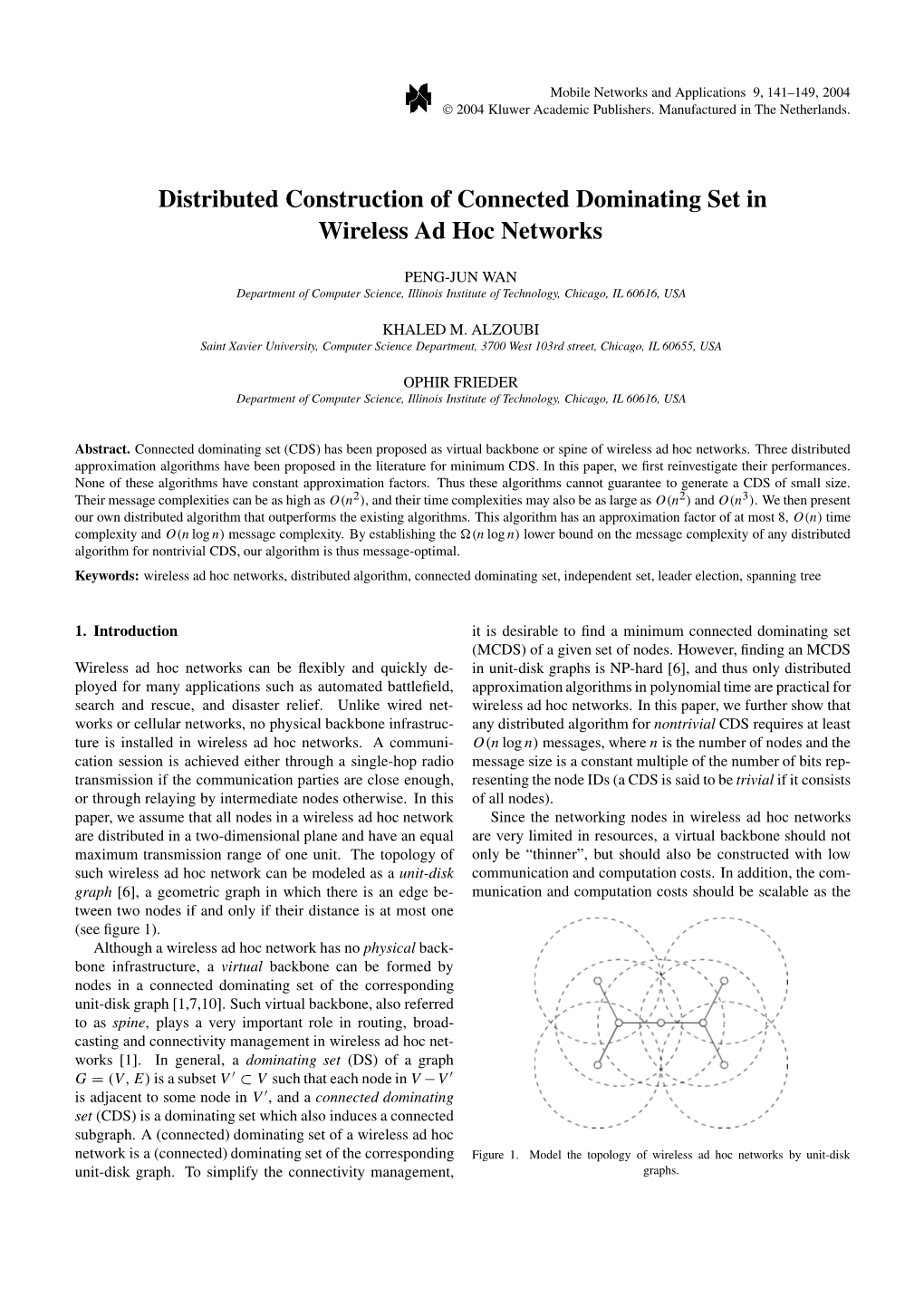 Distributed Construction of Connected Dominating Set in Wireless Ad Hoc Networks