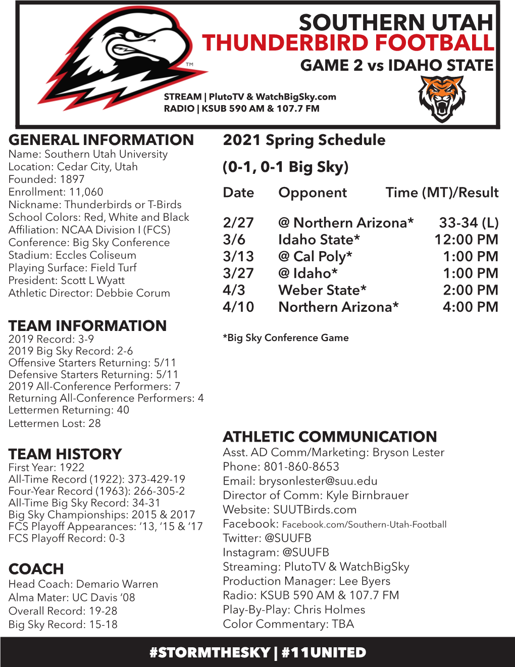 SOUTHERN UTAH THUNDERBIRD FOOTBALL GAME 2 Vs IDAHO STATE