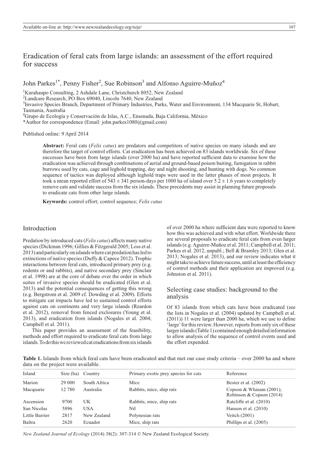 Eradication of Feral Cats from Large Islands: an Assessment of the Effort Required for Success