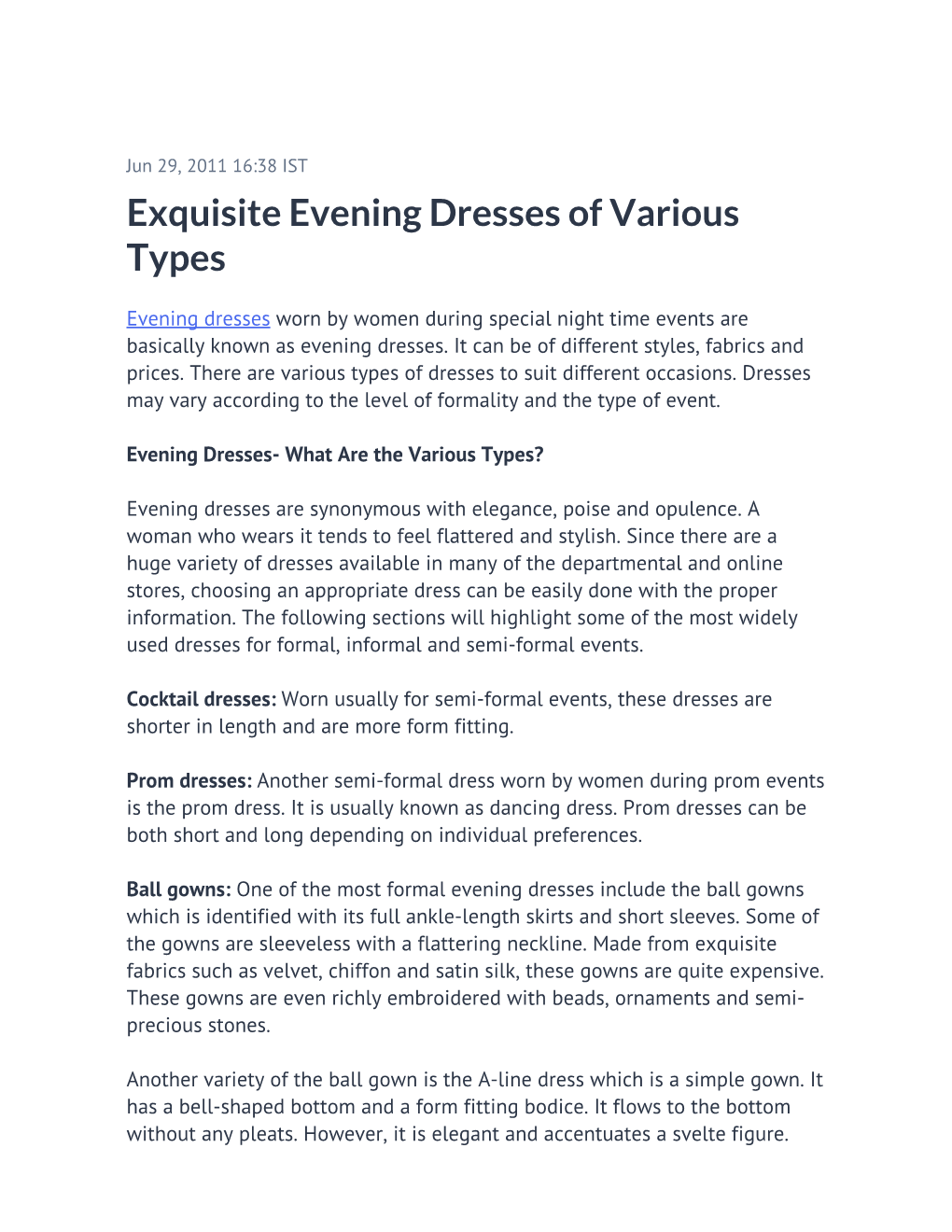 Exquisite Evening Dresses of Various Types