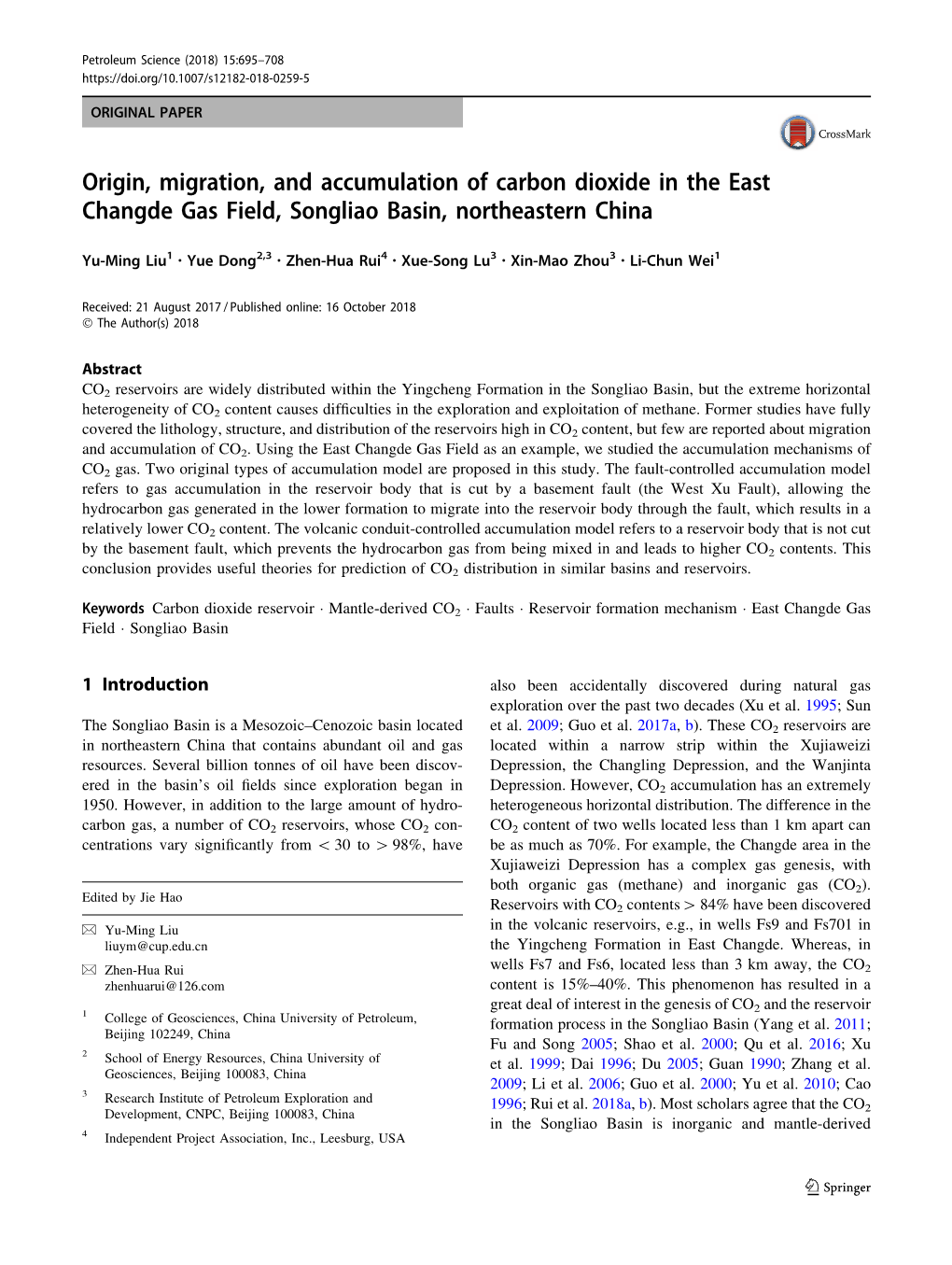 Origin, Migration, and Accumulation of Carbon Dioxide in the East Changde Gas Field, Songliao Basin, Northeastern China