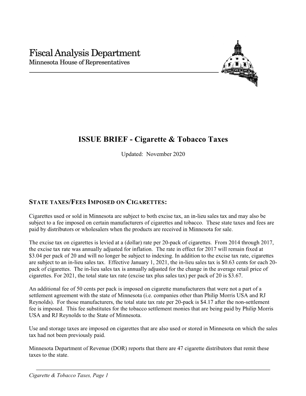 ISSUE BRIEF - Cigarette & Tobacco Taxes