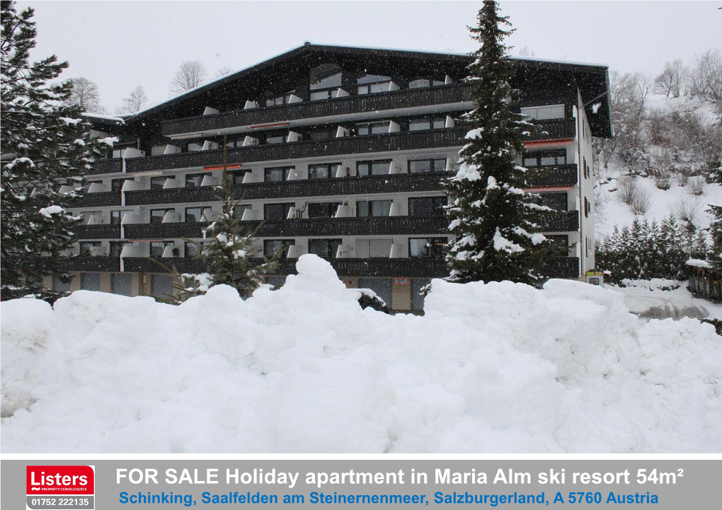 FOR SALE Holiday Apartment in Maria Alm Ski Resort 54M²