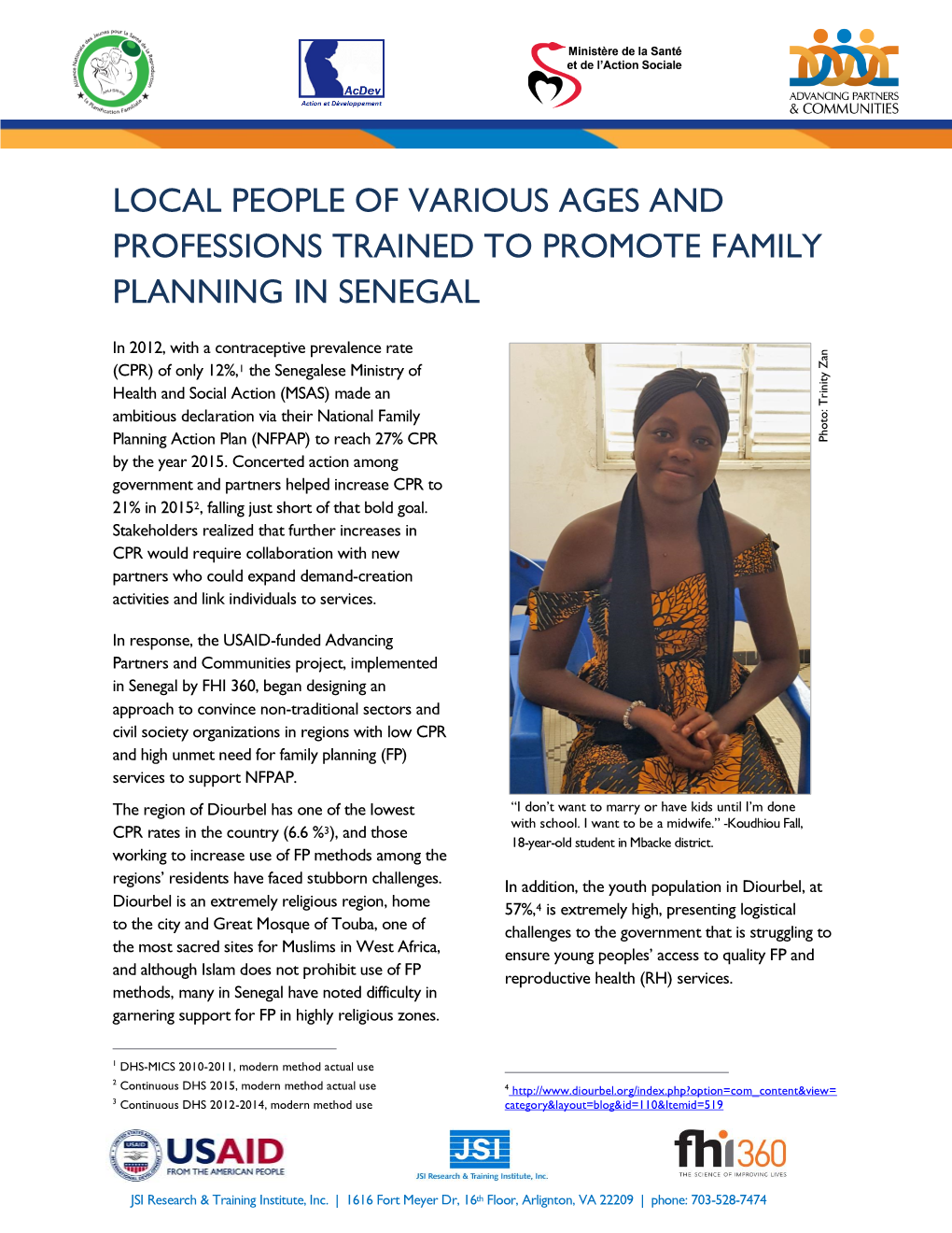 Local People of Various Ages and Professions Trained to Promote Family Planning in Senegal